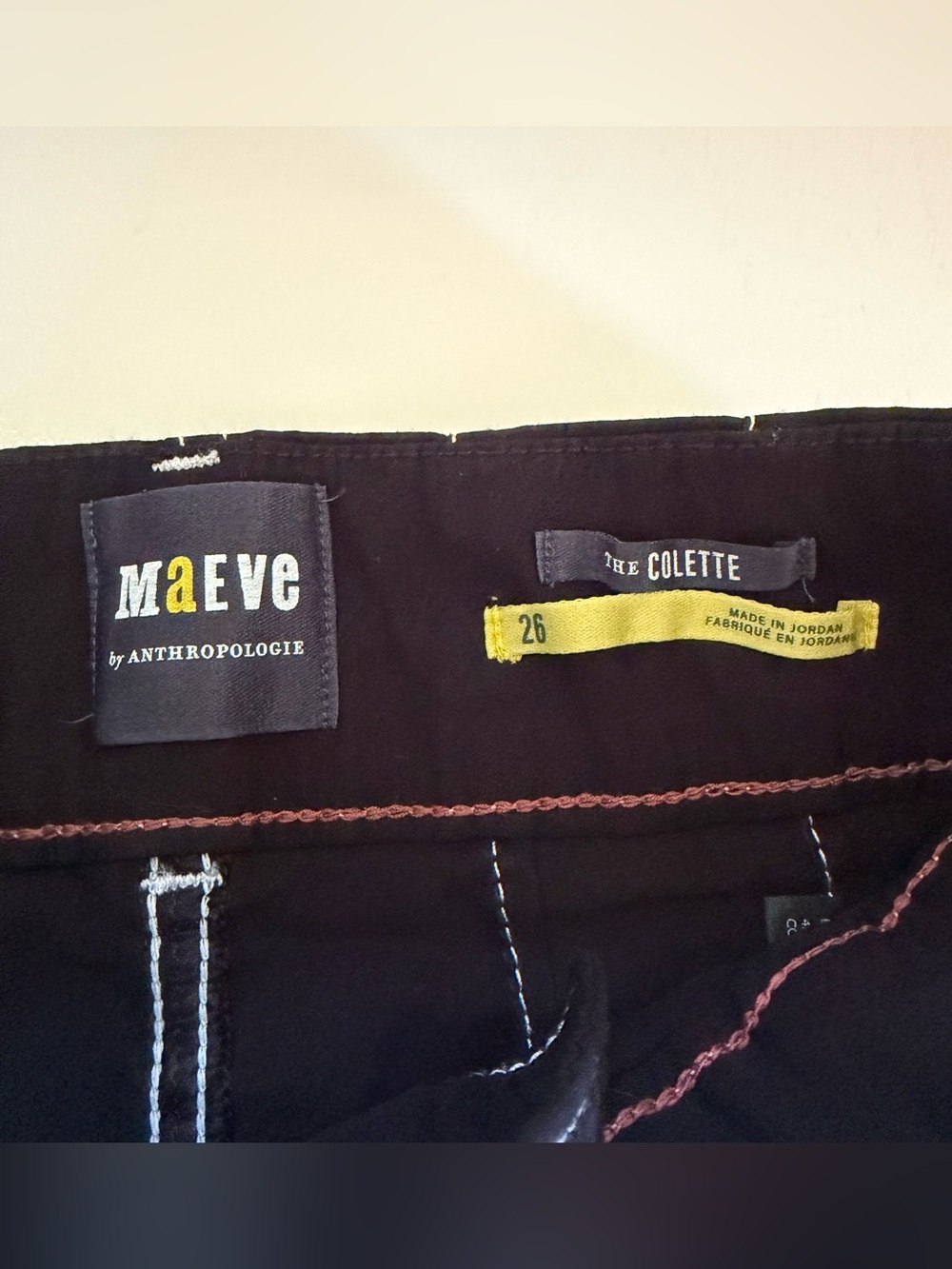 Maeve Colette Pants Crop Wide Leg Contrast Stitch Black High Rise Size 26 - Picture 4 of 10